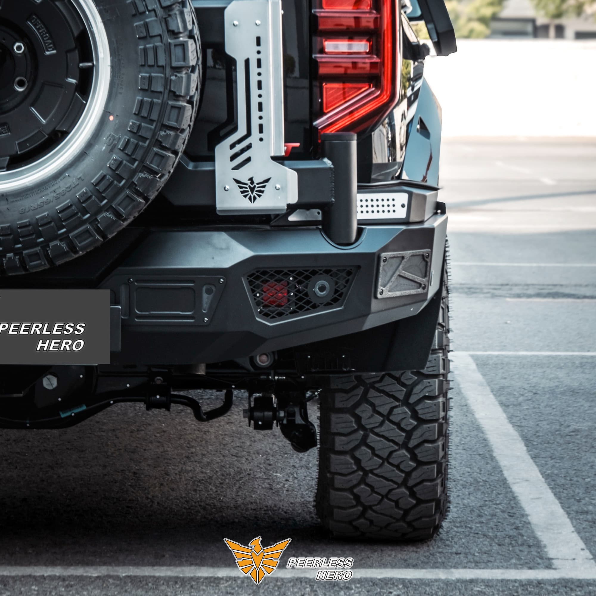Rear bumper and spare tire area on an off-road vehicle
